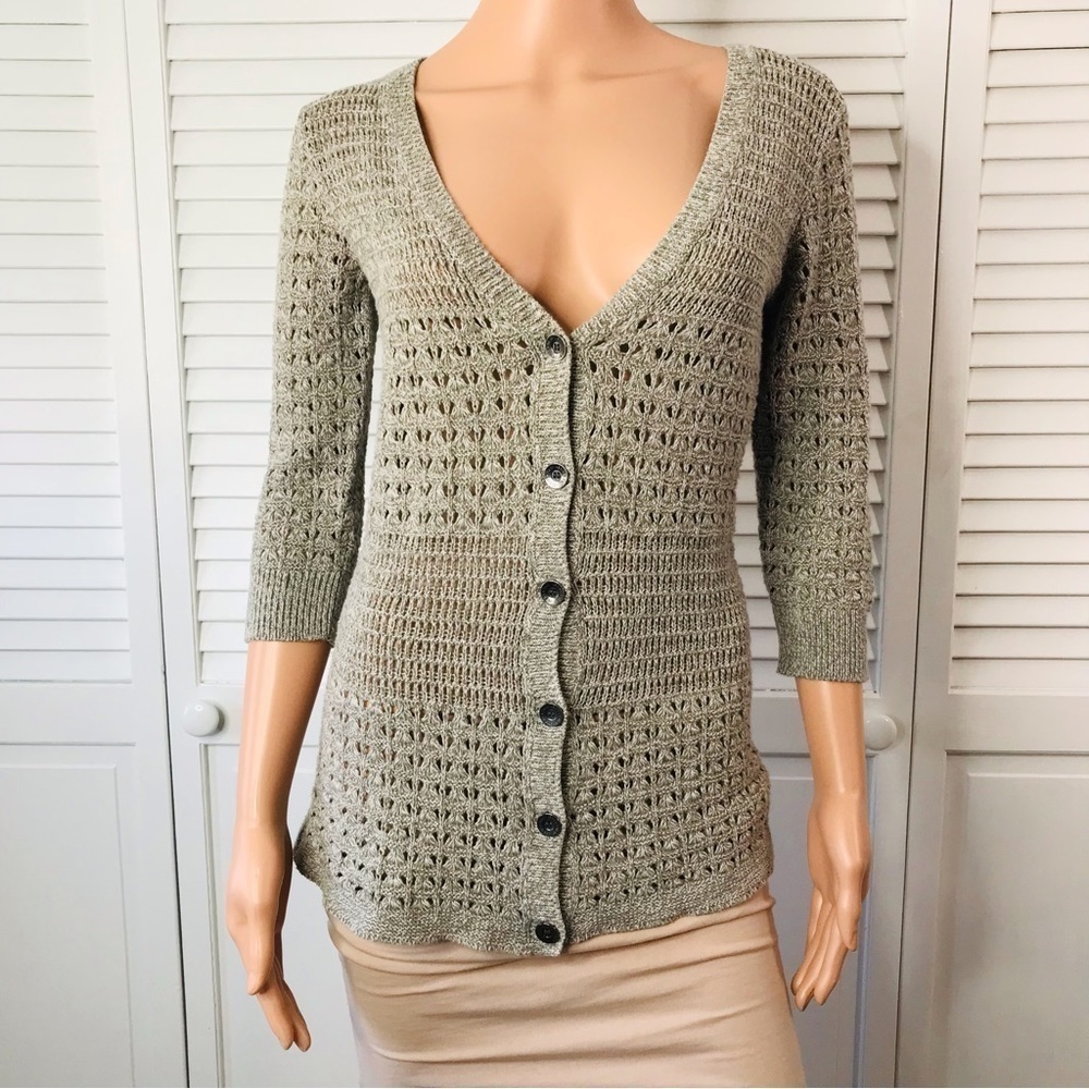 DKNY JEANS Gray Deep V-Neck Cardigan Sweater Size Small
